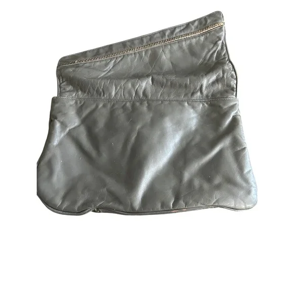 VTG 80s Anne Leather Fold Over Clutch Bag‎ Snake Trim Chain Detail - Picture 7 of 8